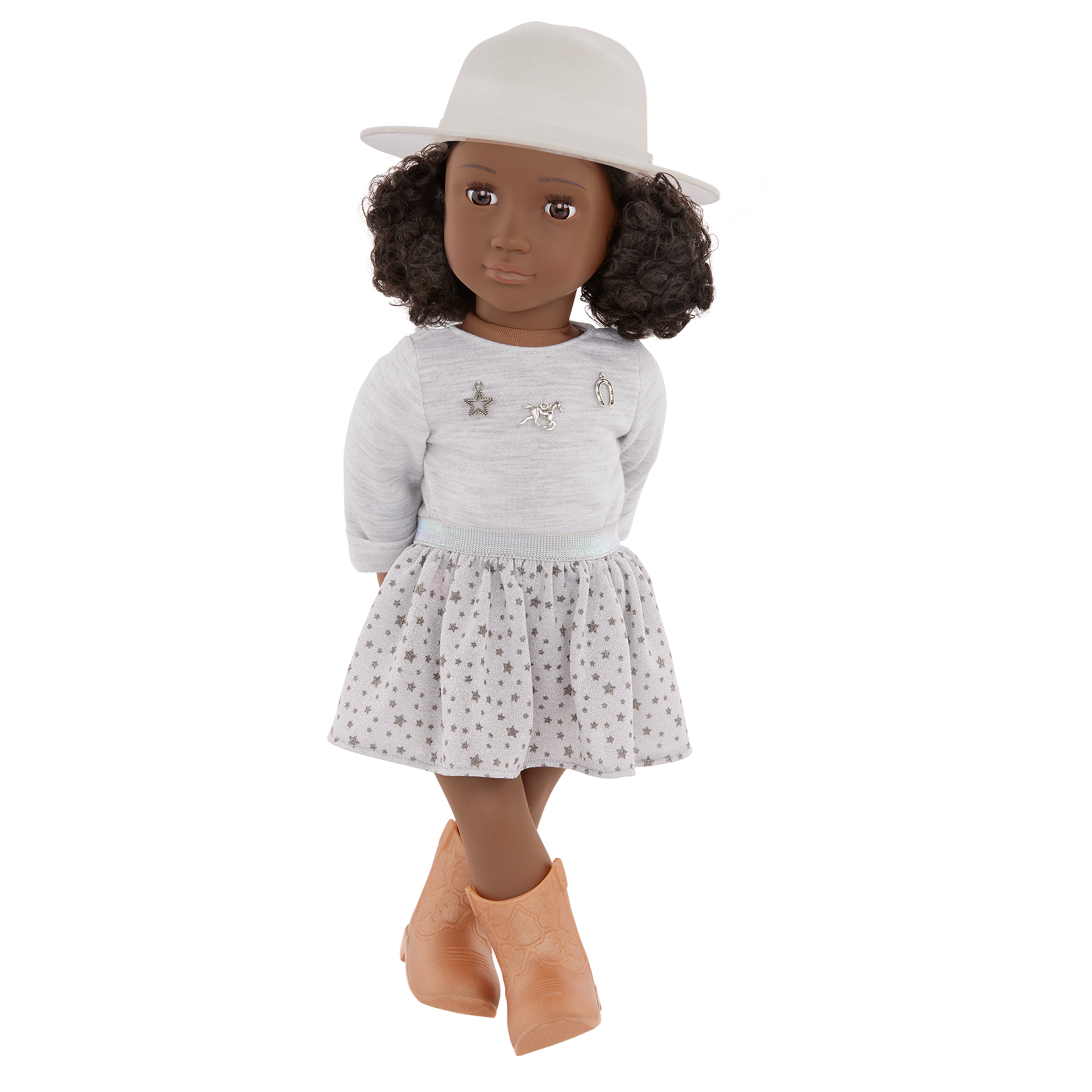 Our Generation 18" Doll Victoria in Cowgirl Outfit including sweater, skirt, boots and hat