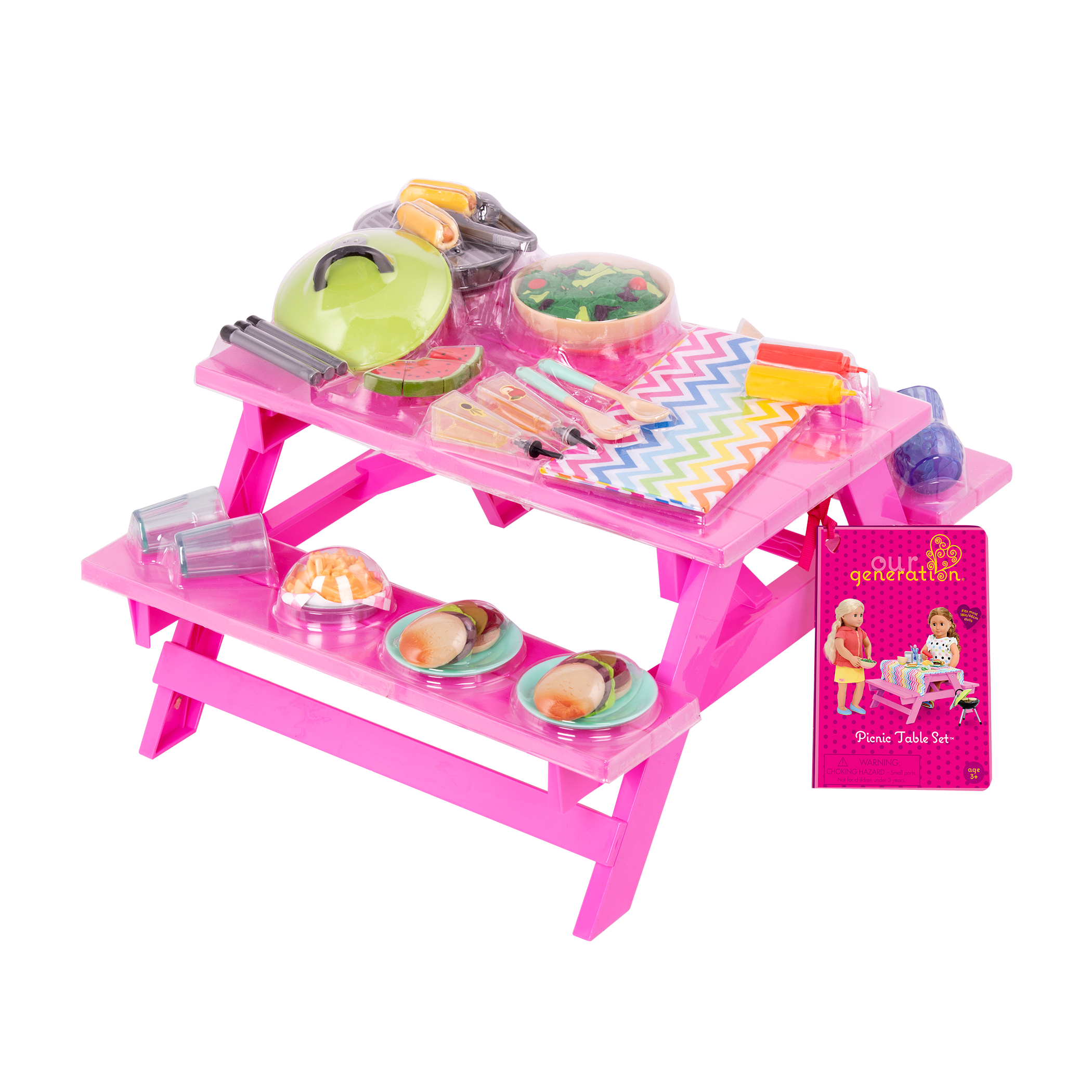 Pink Picnic Table Set for 18-inch Dolls