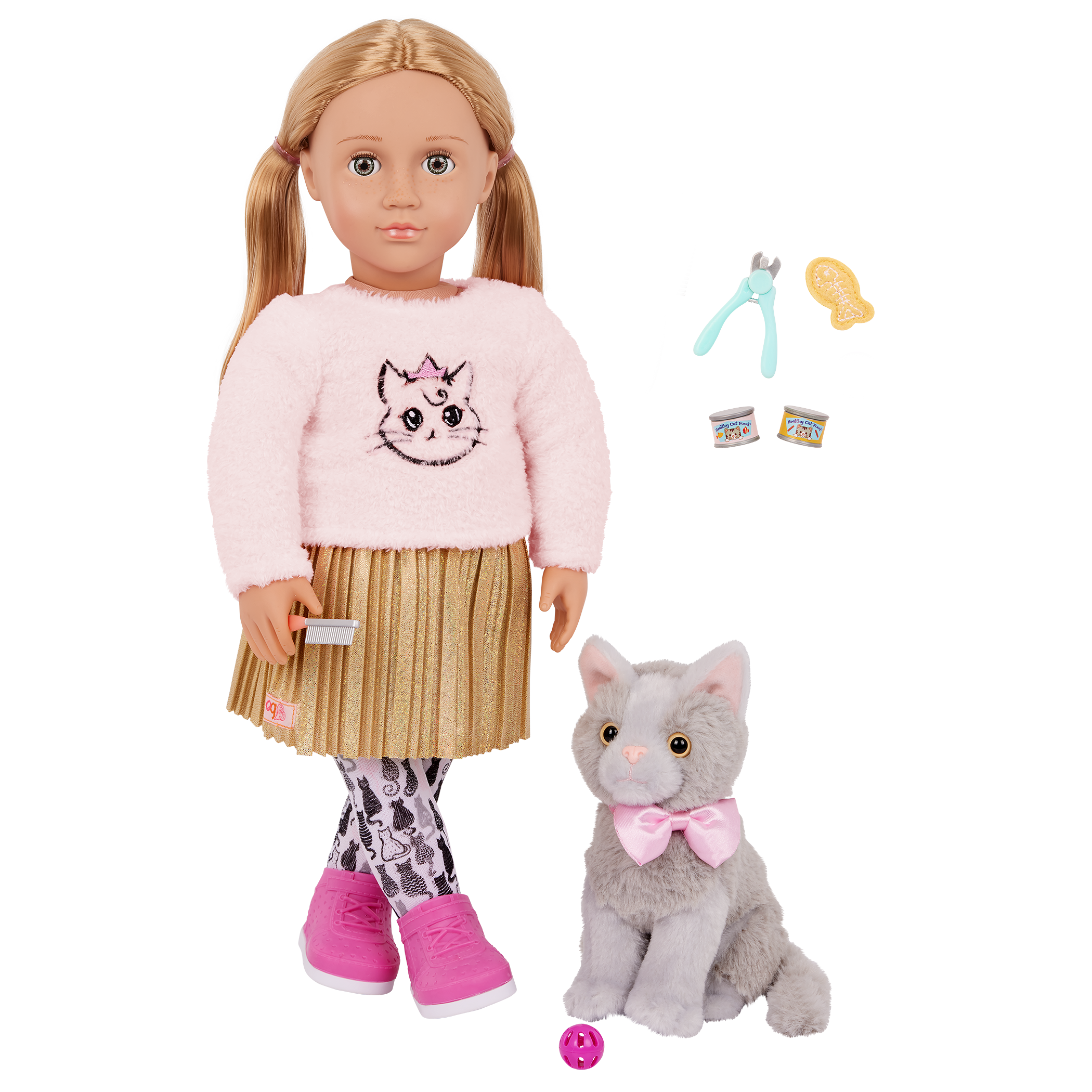 Bambola e cucciolo di gatto da 46 cm con set di peluche