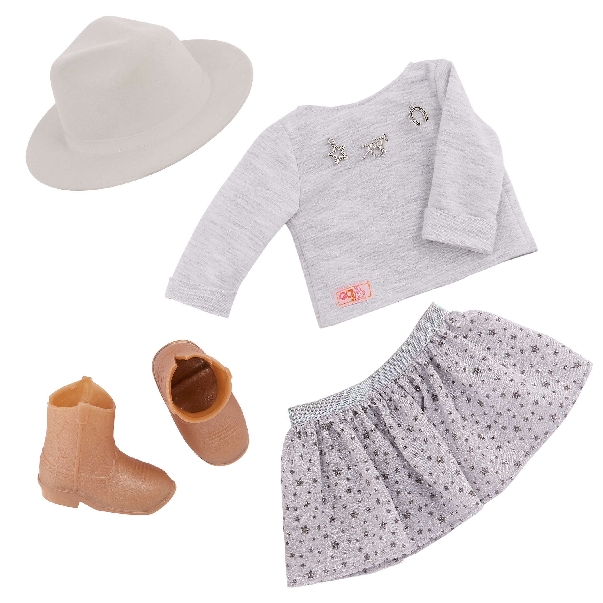 Our Generation 18" Doll Victoria in Cowgirl Outfit including sweater, skirt, boots and hat