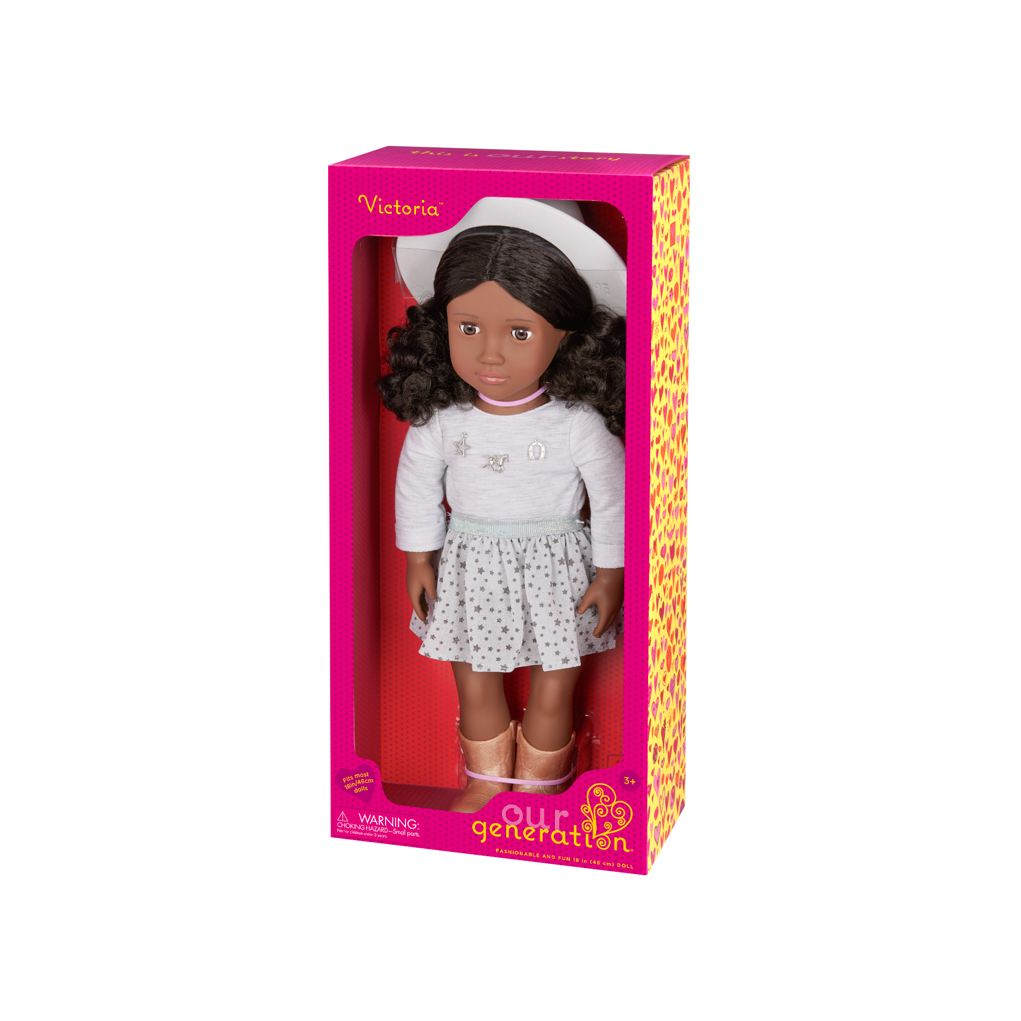 Our Generation 18" Doll Victoria in Cowgirl Outfit including sweater, skirt, boots and hat