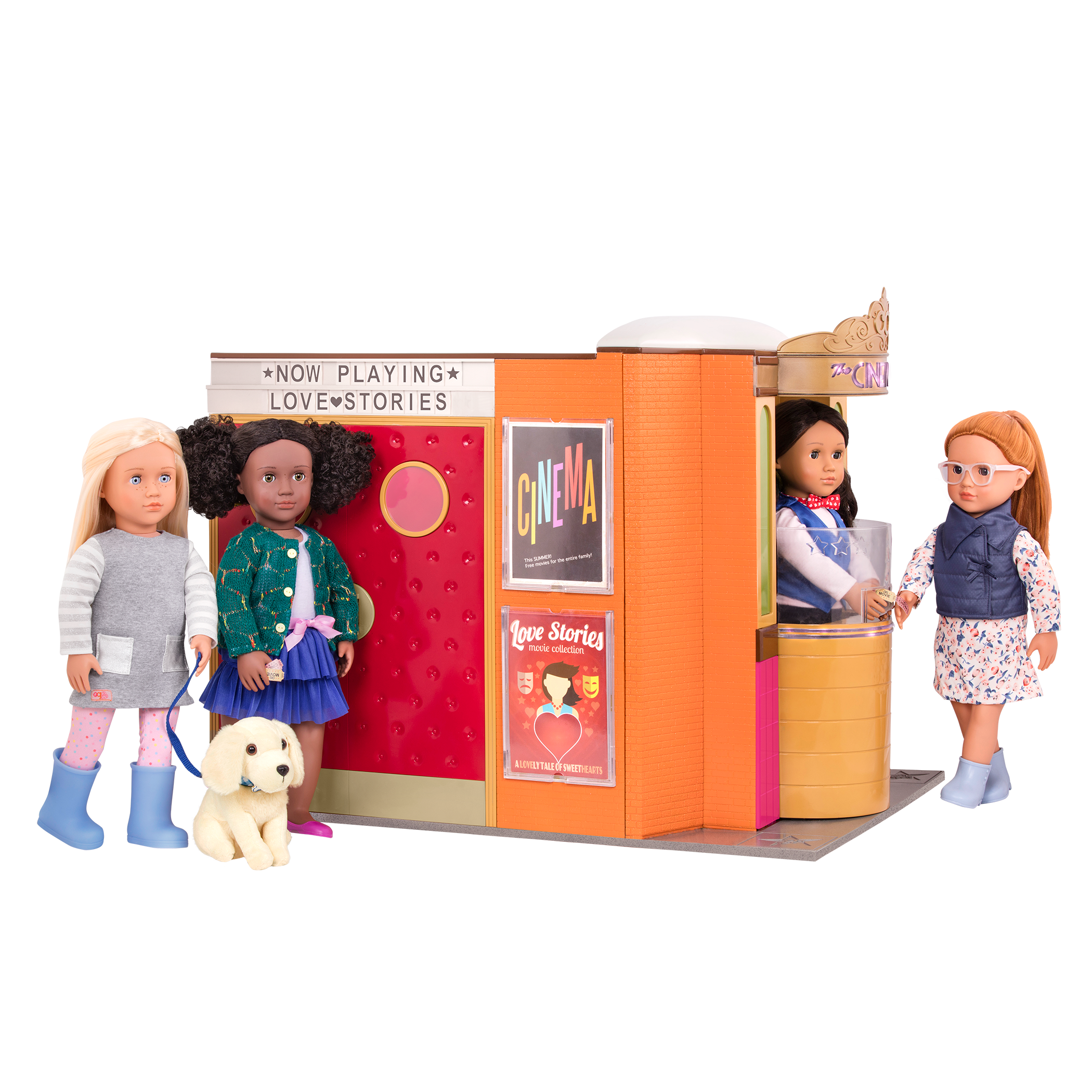 Two 46 cm dolls in movie theater playset