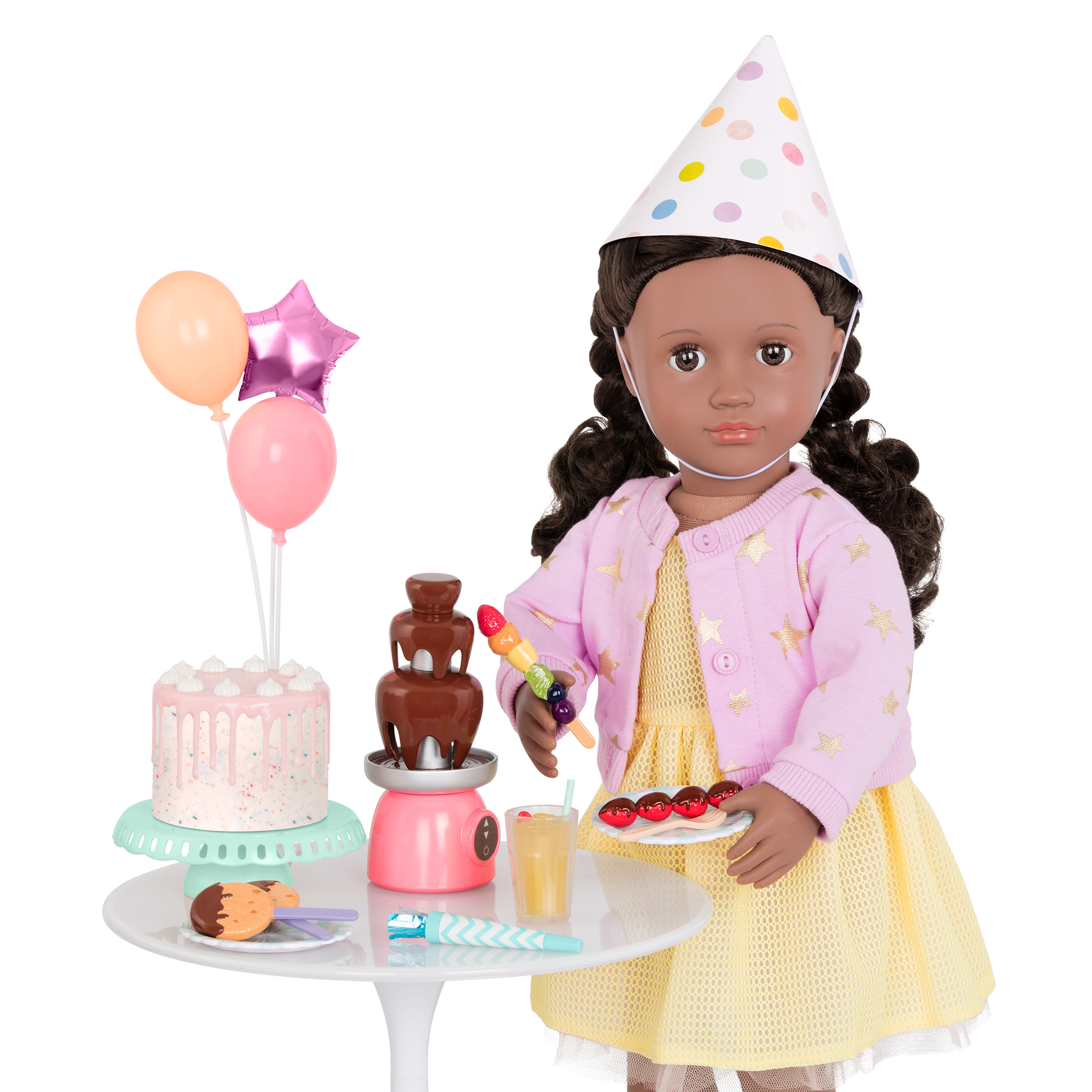 18-inch doll with birthday party playset