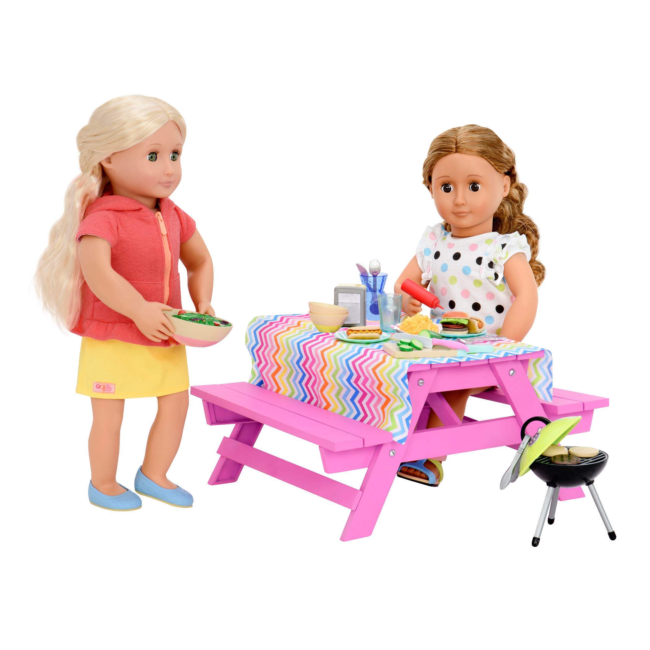 Pink Picnic Table Set for 18-inch Dolls